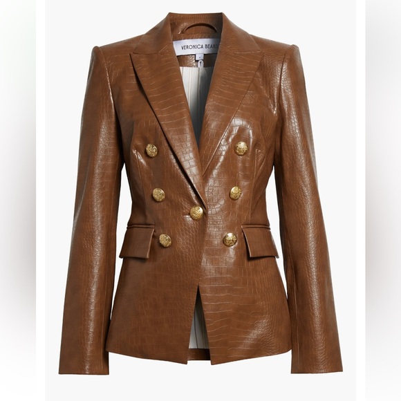 Veronica Beard Jackets & Blazers - VERONICA BEARD | Lawrence Dark Camel Croc Faux Leather Dickey Jacket Size 12